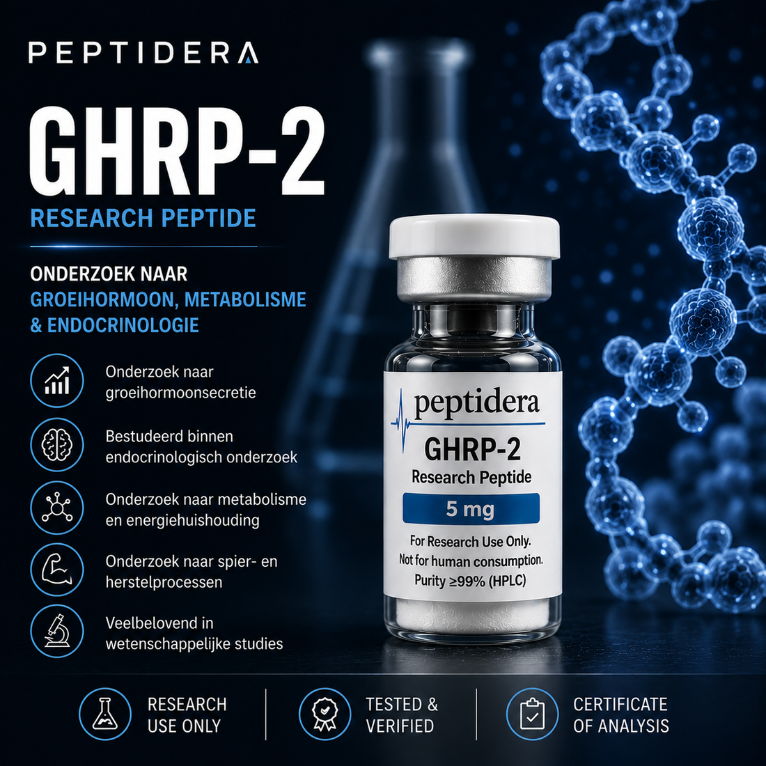 GHRP-2 Research Peptide | Onderzoek naar Groeihormoon, Metabolisme en Endocrinologie