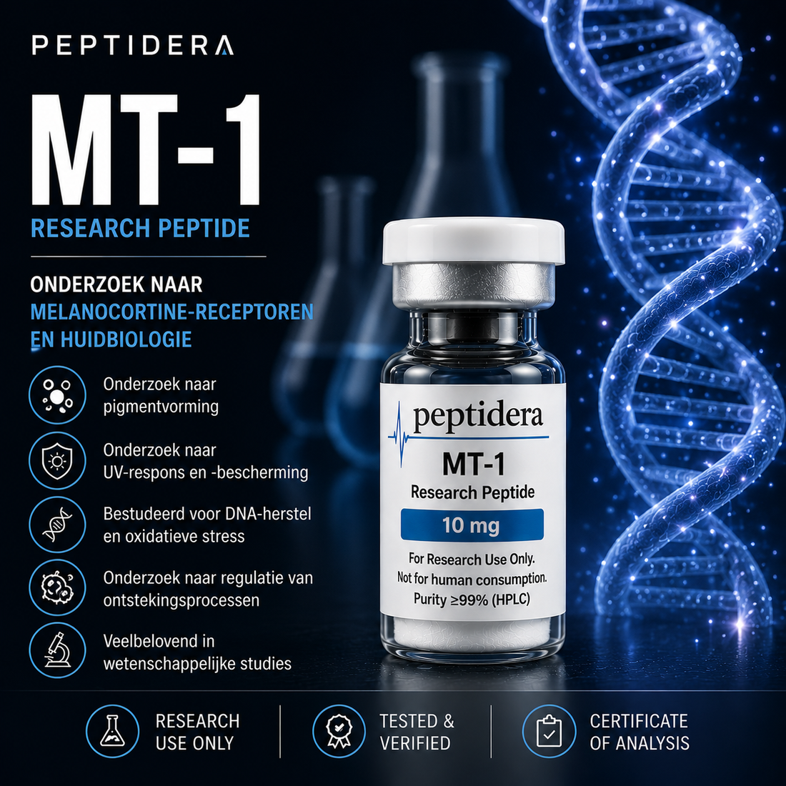 MT-1 (Melanotan-1) Research Peptide | Onderzoek naar Melanocortine-Receptoren en Huidbiologie