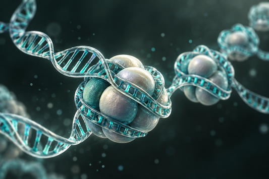 Conceptuele wetenschappelijke AI-illustratie bij Epigenetica; geen foto uit het onderzoek.