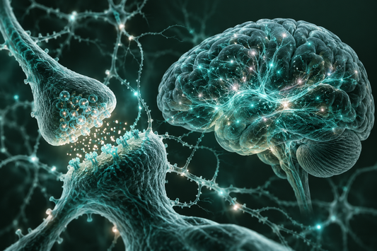 Conceptuele wetenschappelijke AI-illustratie bij Semax en neuroplasticiteit | Onderzoek naar hersengezondheid; geen foto uit het onderzoek.