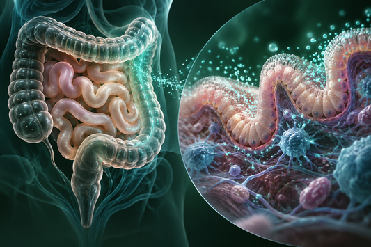 Conceptuele wetenschappelijke AI-illustratie bij VIP Peptide: Onderzoek naar Darmgezondheid, Ontstekingen en Celcommunicatie; geen foto uit het onderzoek.