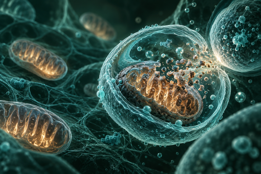 Conceptuele wetenschappelijke AI-illustratie bij Peptidera Peptides en Mitofagie: Onderzoek naar Mitochondriale Kwaliteitscontrole; geen foto uit het onderzoek.