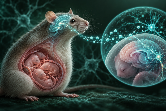 Conceptuele wetenschappelijke AI-illustratie bij Pinealon en prenatale stress: een studie bij ratten; geen foto uit het onderzoek.