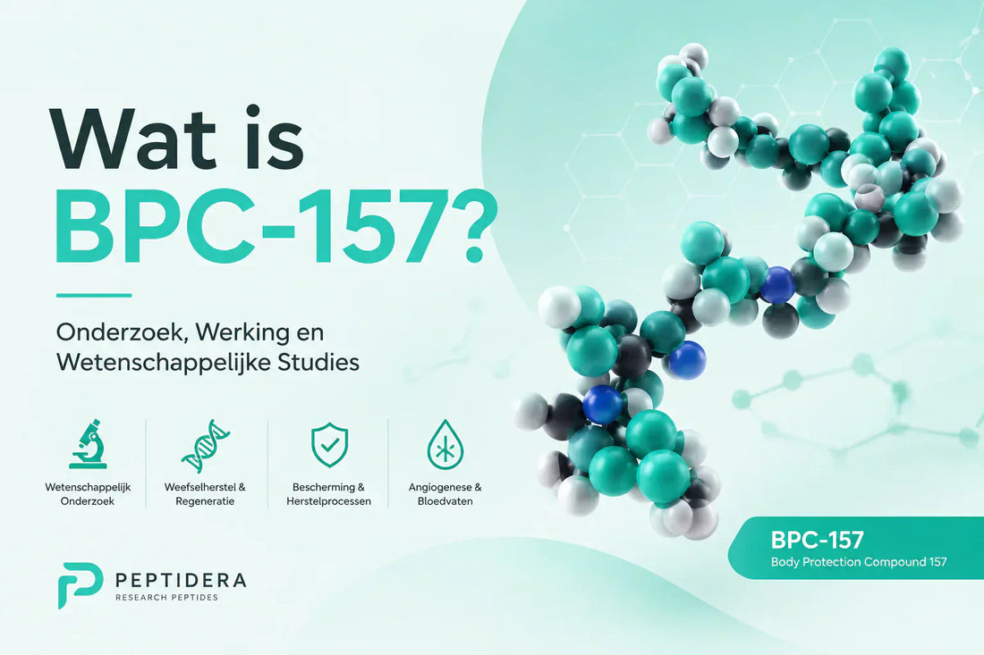 Moleculaire structuur van BPC-157, een synthetisch peptide van vijftien aminozuren gebruikt in preklinisch weefselonderzoek