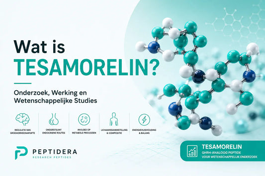 Moleculaire structuur van Tesamorelin, een synthetisch GHRH-analoog gebruikt in endocrinologisch onderzoek